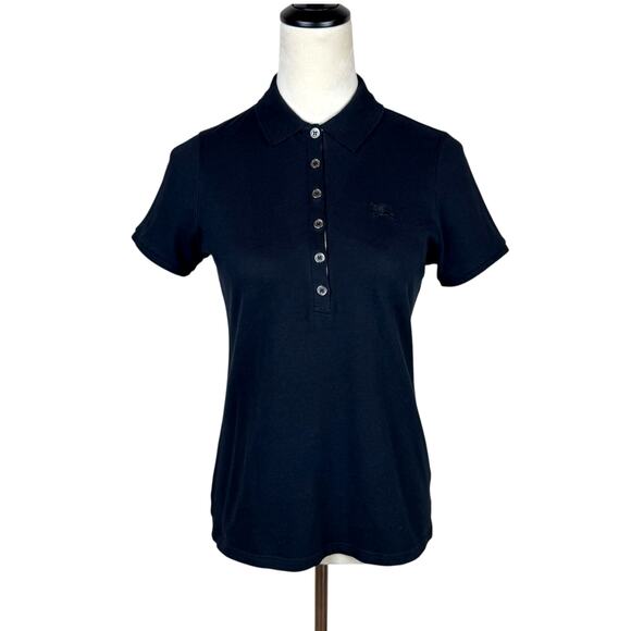 Burberry Brit Women's Slim Fit Black Pique Embroidered Logo Short Sleeve Polo - Picture 1 of 10